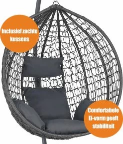 Bircim Hangstoel Ei/Egg-Vorm Met Dikke Kussens - Voor Binnen En Buiten - Incl. Standaard, Onderstel & Kussens - Antraciet -Tuin Gerelateerd 1027x1200 1