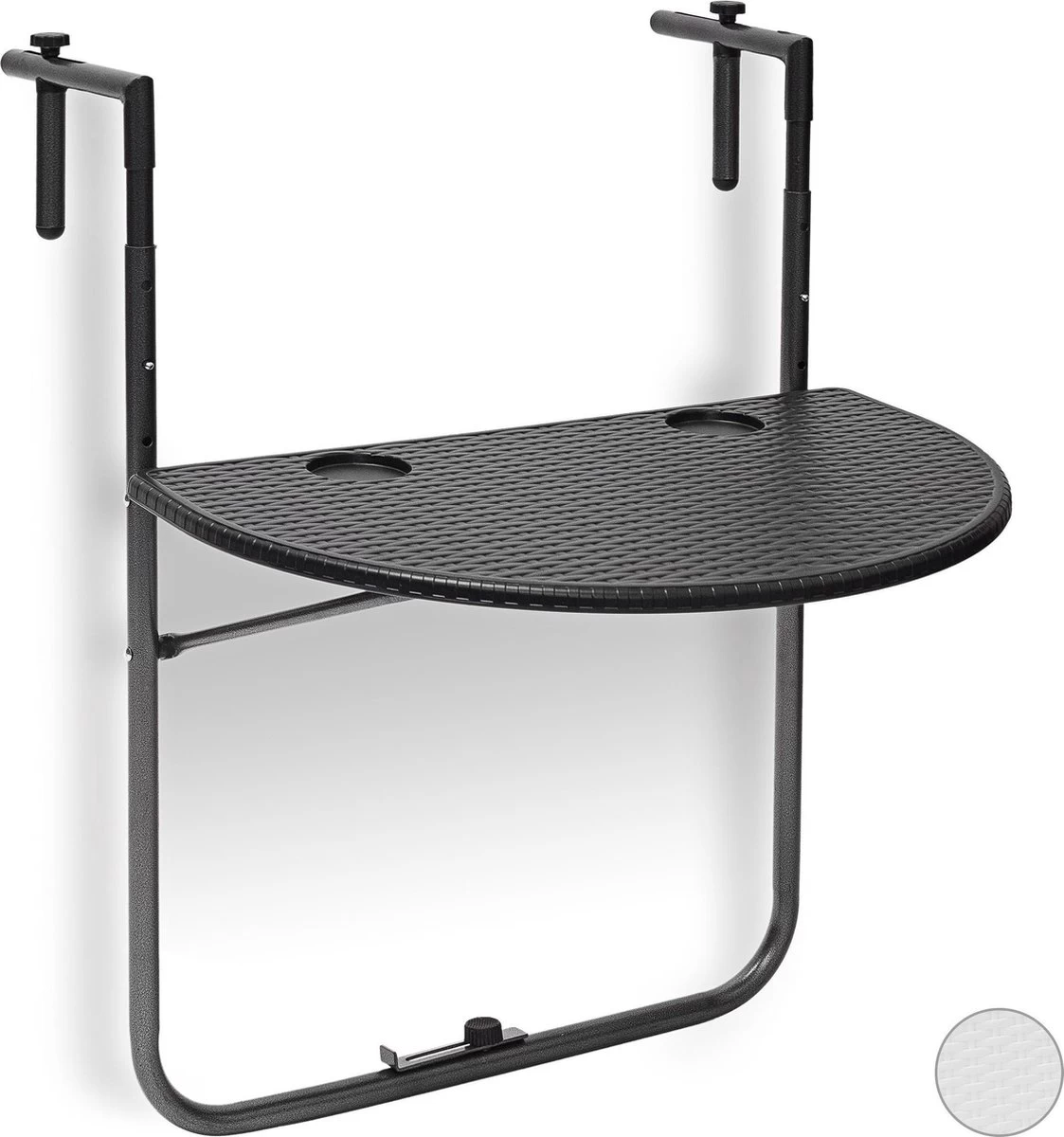 Relaxdays Balkontafel Inklapbaar, Balkon Tafel Rotan, Hangtafel Reling - Zwart 17 Relaxdays Balkontafel Inklapbaar, Balkon Tafel Rotan, Hangtafel Reling - Zwart - Afbeelding 15