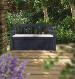 Keter Eden Garden Bench Opbergbank - 265L - 140x60x84cm - Zwart/Grijs -Tuin Gerelateerd 1132x1200