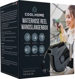 CoolHome - Wandslangenbox 20 Meter + 2 Meter - Tuinslang Met Haspel- Slangenhouder 180° Draaibaar - Tuinslanghaspel Zwart - Grijs -Tuin Gerelateerd 1146x1200 5