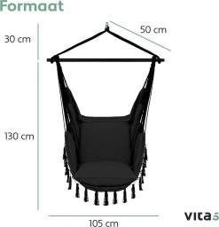 Vita5 XXL Hangstoel - Binnen&Buiten Hangnest - Incl. 2 Kussens En Boekenvak - Volwassenen&Kinderen - Hangmatstoel Tot 225kg - Zwart -Tuin Gerelateerd 1159x1200