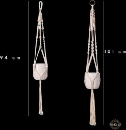 Plantenhanger - Plantenhanger Macrame - Set Van 2 - Wit - Knopen - Luxe Gevlochten Touw - Met Ophang Haken - Fienosa -Tuin Gerelateerd 1160x1200 2