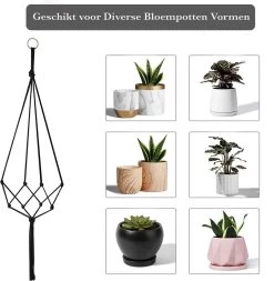 9 Stuks Zwart Macrame Plantenhangers - Boho Handgeweven Katoen Hangpot Voor Binnen/Buiten - Hangende Bloempot Met Kralen - Macramé Touw/Koord Hangplant Houder - Bohemian Wandhanger Decoratie - Plant Hanger - Verticale Tuin Bloempothouder Planthanger -Tuin Gerelateerd 1173x1200 1