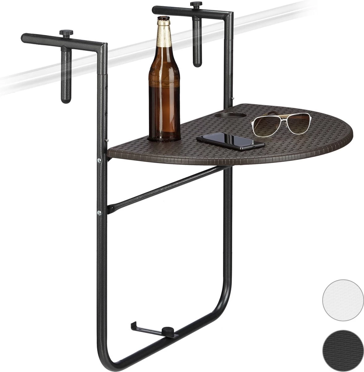 Relaxdays Balkontafel Inklapbaar, Balkon Tafel Rotan, Hangtafel Reling - Zwart 4 Relaxdays Balkontafel Inklapbaar, Balkon Tafel Rotan, Hangtafel Reling - Zwart - Afbeelding 2