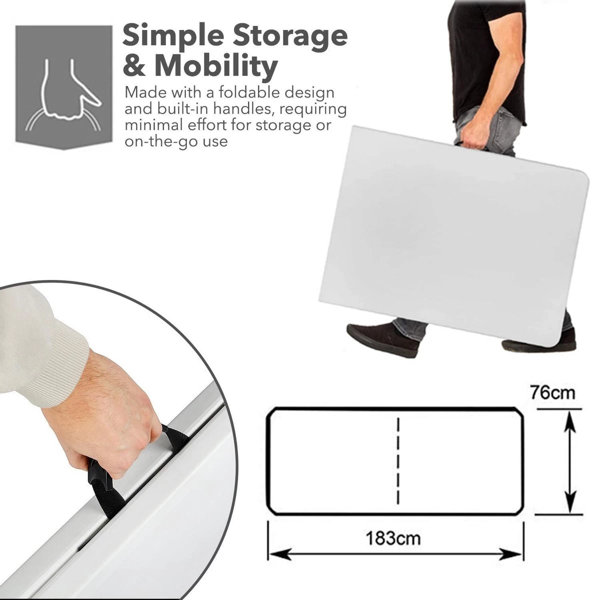 MaxxGarden Vouwtafel - Opvouwbare Kampeer Tafel - Tuin - Camping - Binnen - Weersbestendig - 180 X 74 X 74cm- Wit 9 MaxxGarden Vouwtafel - Opvouwbare Kampeer Tafel - Tuin - Camping - Binnen - Weersbestendig - 180 X 74 X 74cm- Wit - Afbeelding 7