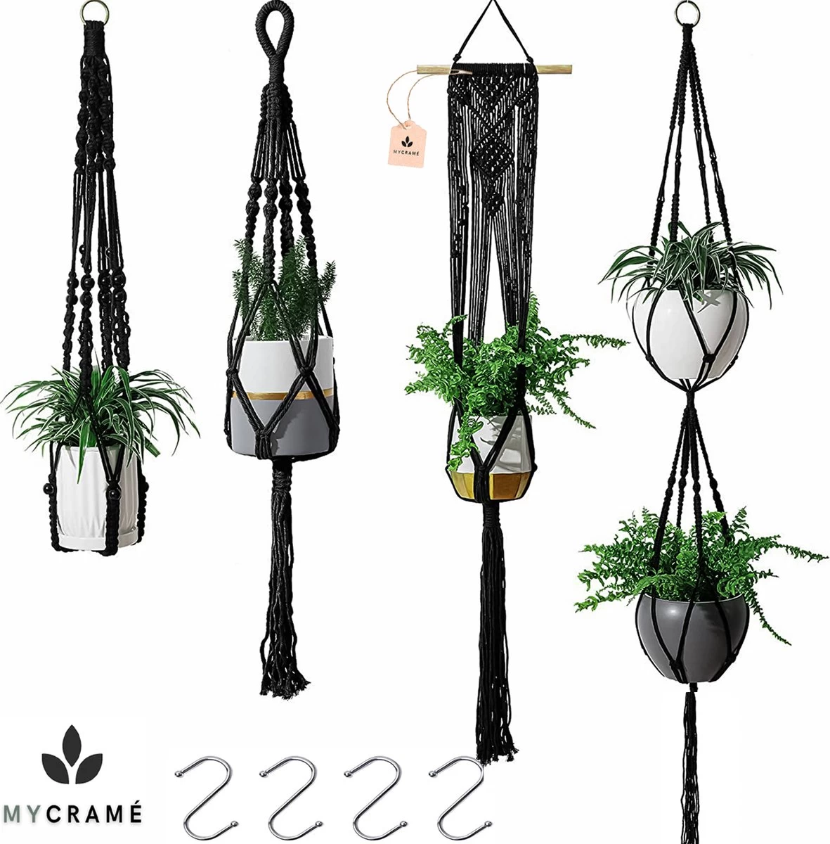 4 Stuks Luxe Macrame Plantenhangers - Boho Handgeweven Katoen Hangpot Voor Binnen/Buiten - Hangende Bloempot Met Kralen - Macramé Touw/Koord Hangplant Houder - Bohemian Wandhanger Decoratie - Plant Hanger - Verticale Tuin Bloempothouder Planthanger 3 4 Stuks Luxe Macrame Plantenhangers - Boho Handgeweven Katoen Hangpot Voor Binnen/Buiten - Hangende Bloempot Met Kralen - Macramé Touw/Koord Hangplant Houder - Bohemian Wandhanger Decoratie - Plant Hanger - Verticale Tuin Bloempothouder Planthanger