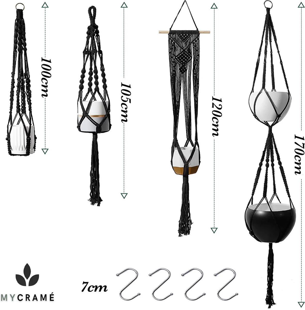 4 Stuks Luxe Macrame Plantenhangers - Boho Handgeweven Katoen Hangpot Voor Binnen/Buiten - Hangende Bloempot Met Kralen - Macramé Touw/Koord Hangplant Houder - Bohemian Wandhanger Decoratie - Plant Hanger - Verticale Tuin Bloempothouder Planthanger 9 4 Stuks Luxe Macrame Plantenhangers - Boho Handgeweven Katoen Hangpot Voor Binnen/Buiten - Hangende Bloempot Met Kralen - Macramé Touw/Koord Hangplant Houder - Bohemian Wandhanger Decoratie - Plant Hanger - Verticale Tuin Bloempothouder Planthanger - Afbeelding 7