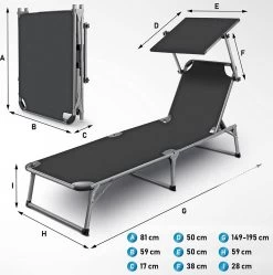 Sens Design Zonnebed - Ligbed Inklapbaar Met Zonneklep - Grijs -Tuin Gerelateerd 1191x1200