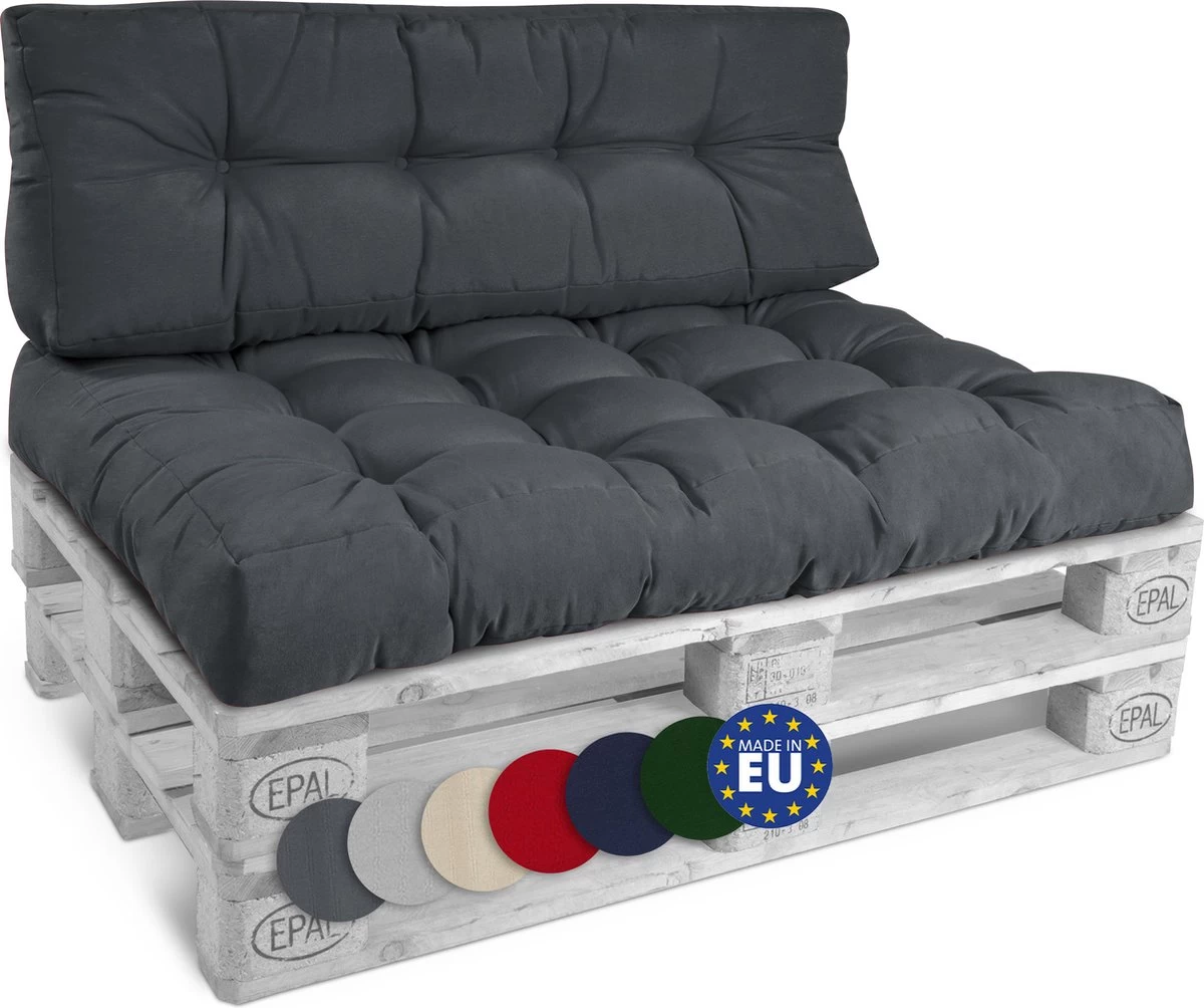 Beautissu Style – Palletkussen Set – 1x Zitkussen 120x80 Cm & 1x Rugkussen 120x40 Cm – Graphiet Grijs 3 Beautissu Style – Palletkussen Set – 1x Zitkussen 120x80 Cm & 1x Rugkussen 120x40 Cm – Graphiet Grijs