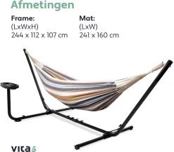 Vita5 Hangmat Met Standaard – 2 Persoons – Incl. Bekerhouder – 205kg Draaggewicht – Blauw/Wit/Bruin -Tuin Gerelateerd 1200x1056 1