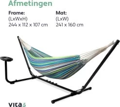 Vita5 Hangmat Met Standaard – 2 Persoons – Incl. Bekerhouder – 205kg Draaggewicht – Groen/Blauw -Tuin Gerelateerd 1200x1063