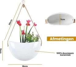 Plantenhanger Keramiek – Set Van 3 – Wit Steen- Hangpot – Hangende Bloempot Plantenpot - 3 Verschillende Koorden - 18 X 11 X 7 Cm -Tuin Gerelateerd 1200x1066 5