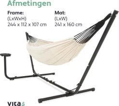Vita5 Hangmat Met Standaard – 2 Persoons – Incl. Bekerhouder – 205kg Draaggewicht – Beige/Wit -Tuin Gerelateerd 1200x1068