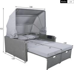 Polyrattan Patio Rieten Meubels Set Voor 2 Personen-Outdoor Rattan Sofa Set Met Intrekbare Luifel-lounge Bank-PE Rotan Loveseat Voor Achtertuin Veranda Tuin Zwembad Balkon-grijs -Tuin Gerelateerd 1200x1130