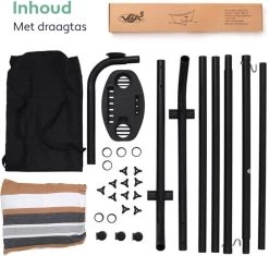 Vita5 Hangmat Met Standaard – 2 Persoons – Incl. Bekerhouder – 205kg Draaggewicht – Blauw/Wit/Bruin -Tuin Gerelateerd 1200x1143 1