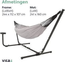 Vita5 Hangmat Met Standaard – 2 Persoons – Incl. Bekerhouder – 205kg Draaggewicht – Grijs -Tuin Gerelateerd 1200x1155