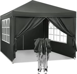 Waterdichte Partytent 3x3 Meter Opvouwbaar Met Zijwanden- Paviljoen Met Zijpanelen - Easy Up - Pop-up Tent Met Haringen, Touw En Anti Slip Poten