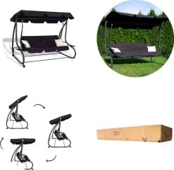 Springos Schommelbank | Linda-Schommel | 3-zits | Waterafstotend | Inclusief 2 Kussens | Verstelbare Luifel | 162 X 200 X 120 Cm | Zwart -Tuin Gerelateerd 1200x1171 1