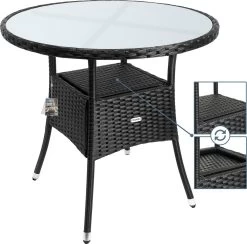 Casaria Polyrattan Bijzettafel 80cm Rond - 5mm Veiligheidsglas – Zwart -Tuin Gerelateerd 1200x1185 1