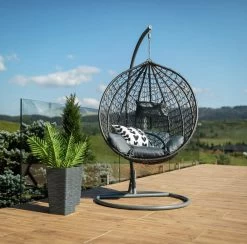 Bircim Hangstoel Ei/Egg-Vorm Met Dikke Kussens - Voor Binnen En Buiten - Incl. Standaard, Onderstel & Kussens - Antraciet -Tuin Gerelateerd 1200x1187