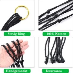 9 Stuks Zwart Macrame Plantenhangers - Boho Handgeweven Katoen Hangpot Voor Binnen/Buiten - Hangende Bloempot Met Kralen - Macramé Touw/Koord Hangplant Houder - Bohemian Wandhanger Decoratie - Plant Hanger - Verticale Tuin Bloempothouder Planthanger -Tuin Gerelateerd 1200x1198 24