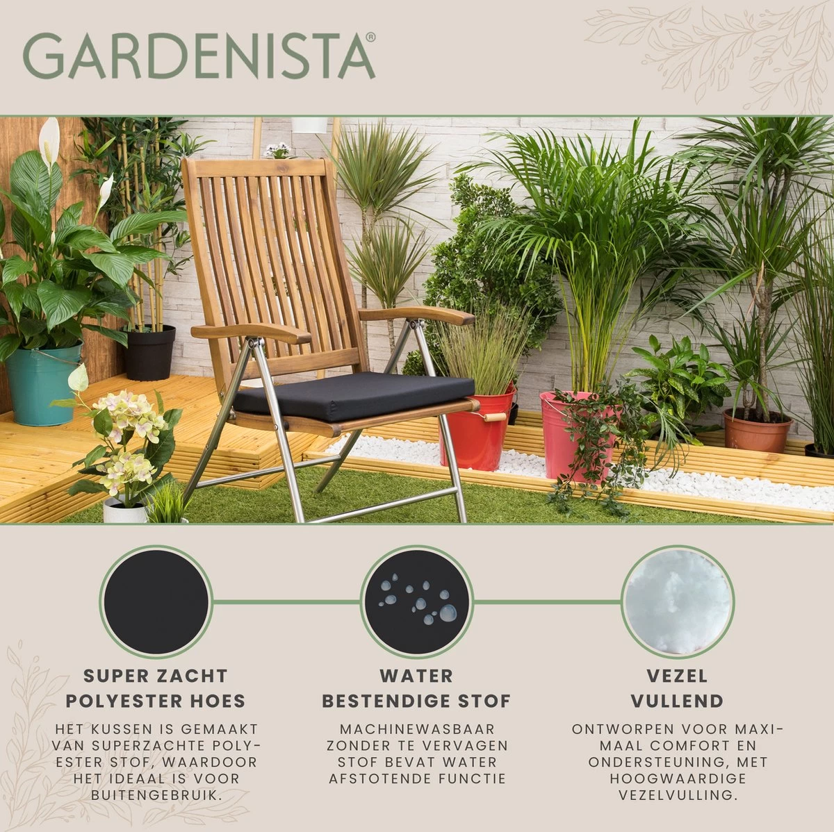Gardenista Stoelkussen - Waterbestendige Tuinkussens Voor Binnen En Buiten - Zitkussen Met Lint - Kussens Voor Tuinstoel 7 Gardenista Stoelkussen - Waterbestendige Tuinkussens Voor Binnen En Buiten - Zitkussen Met Lint - Kussens Voor Tuinstoel - Afbeelding 5