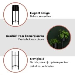 QUVIO Plantenstandaard Binnen - Inclusief Pot - Staande Plantenbak - Metaal - Bloempot - 22 X 22 X 60 Cm - Zwart -Tuin Gerelateerd 1200x1200 1220