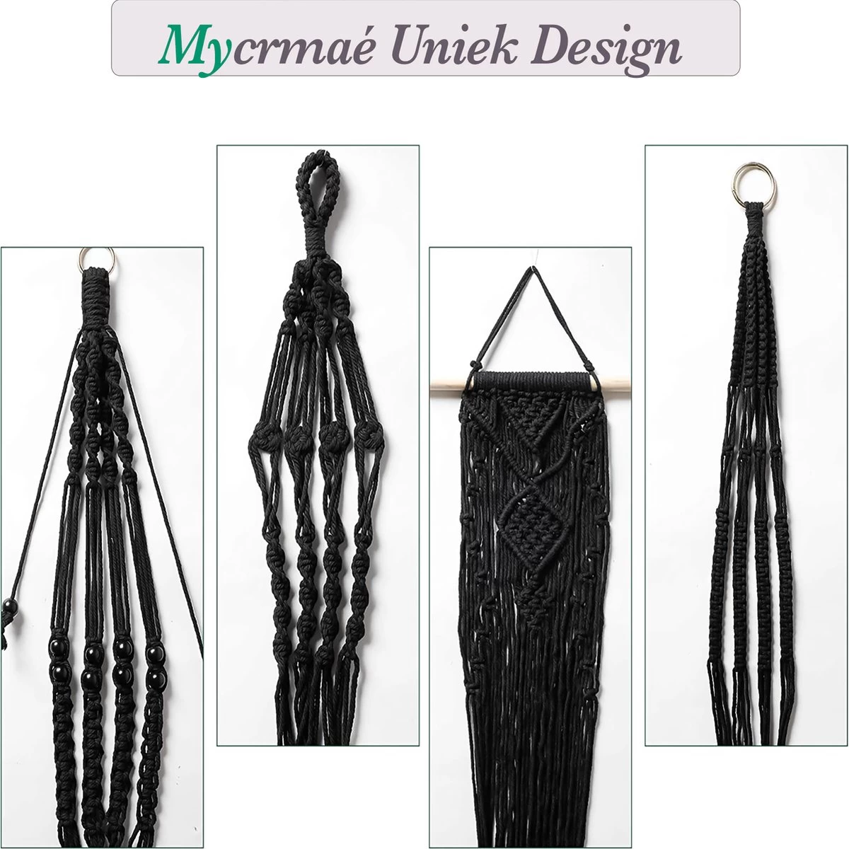 4 Stuks Luxe Macrame Plantenhangers - Boho Handgeweven Katoen Hangpot Voor Binnen/Buiten - Hangende Bloempot Met Kralen - Macramé Touw/Koord Hangplant Houder - Bohemian Wandhanger Decoratie - Plant Hanger - Verticale Tuin Bloempothouder Planthanger 5 4 Stuks Luxe Macrame Plantenhangers - Boho Handgeweven Katoen Hangpot Voor Binnen/Buiten - Hangende Bloempot Met Kralen - Macramé Touw/Koord Hangplant Houder - Bohemian Wandhanger Decoratie - Plant Hanger - Verticale Tuin Bloempothouder Planthanger - Afbeelding 3