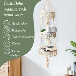 Macramé 3-Laags Hangende Fruitmand - Bohemian Mand Plantenhanger - Handgemaakt Katoen Touw Fruitschaal Hangmand - Boho Ophangbaar Etagere - Decoratieve Fruit Schaal/Basket - Opbergmand Organizer - Keuken/Balkon Decoratie - Hangpot Voor Binnen/Buiten -Tuin Gerelateerd 1200x1200 1245
