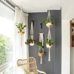 4 Stuks Plantenhangers - Boho Handgeweven Katoen Hangpot Voor Binnen/Buiten - Bloempot Met Kralen - Macramé Touw/Koord Hangplant Houder - Bohemian Wandhanger Decoratie - Verticale Tuin Plant Hanger Bloempothouder Planthanger Wit -Tuin Gerelateerd 1200x1200 1259