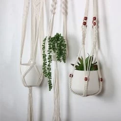 4 Stuks Plantenhangers - Boho Handgeweven Katoen Hangpot Voor Binnen/Buiten - Bloempot Met Kralen - Macramé Touw/Koord Hangplant Houder - Bohemian Wandhanger Decoratie - Verticale Tuin Plant Hanger Bloempothouder Planthanger Wit -Tuin Gerelateerd 1200x1200 1260