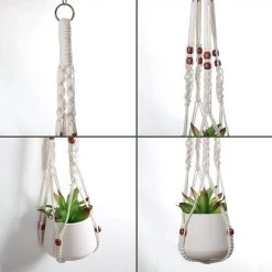 4 Stuks Plantenhangers - Boho Handgeweven Katoen Hangpot Voor Binnen/Buiten - Bloempot Met Kralen - Macramé Touw/Koord Hangplant Houder - Bohemian Wandhanger Decoratie - Verticale Tuin Plant Hanger Bloempothouder Planthanger Wit -Tuin Gerelateerd 1200x1200 1261