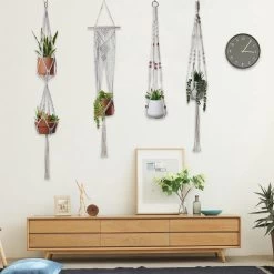 4 Stuks Plantenhangers - Boho Handgeweven Katoen Hangpot Voor Binnen/Buiten - Bloempot Met Kralen - Macramé Touw/Koord Hangplant Houder - Bohemian Wandhanger Decoratie - Verticale Tuin Plant Hanger Bloempothouder Planthanger Wit -Tuin Gerelateerd 1200x1200 1262