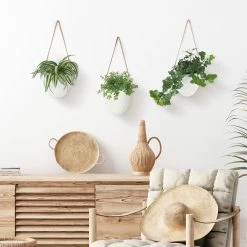 Gadgy Plantenhanger Keramiek - Set Van 3 - Hangpot Van Wit Steen - Hangende Bloempot Plantenpot - Met 3 Verschillende Koorden - 12x11x9.5CM -Tuin Gerelateerd 1200x1200 1285
