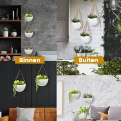 Plantenhanger Keramiek – Set Van 3 – Wit Steen- Hangpot – Hangende Bloempot Plantenpot - 3 Verschillende Koorden - 18 X 11 X 7 Cm -Tuin Gerelateerd 1200x1200 1287