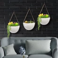 Plantenhanger Keramiek – Set Van 3 – Wit Steen- Hangpot – Hangende Bloempot Plantenpot - 3 Verschillende Koorden - 18 X 11 X 7 Cm -Tuin Gerelateerd 1200x1200 1288