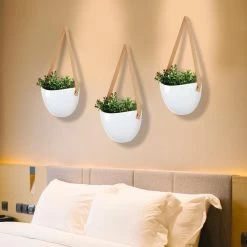 Plantenhanger Keramiek – Set Van 3 – Wit Steen- Hangpot – Hangende Bloempot Plantenpot - 3 Verschillende Koorden - 18 X 11 X 7 Cm -Tuin Gerelateerd 1200x1200 1289