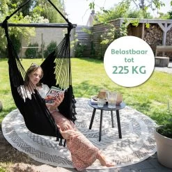 Vita5 XXL Hangstoel - Binnen&Buiten Hangnest - Incl. 2 Kussens En Boekenvak - Volwassenen&Kinderen - Hangmatstoel Tot 225kg - Zwart -Tuin Gerelateerd 1200x1200 152