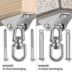 Ophangsysteem - Plafondhaak RVS - Ophanghaak TRX - Hangstoel Buiten - Hangstoel Binnen – Schommelstoel - Schommel - Bokszakken - RVS - 300kg -Tuin Gerelateerd 1200x1200 154