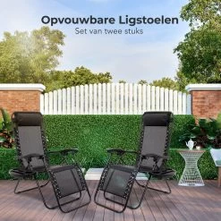 LifeGoods Opvouwbare Tuinstoelen - Verstelbaar Zonnescherm - 2 Stuks - 30°-90° Verstelbaar - Metaal - Zwart -Tuin Gerelateerd 1200x1200 214