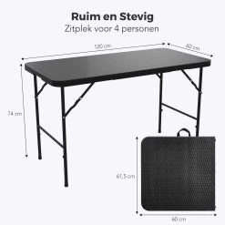 LifeGoods Klaptafel - Inklapbaar - 120 Cm - 4 Personen - Zwart -Tuin Gerelateerd 1200x1200 248