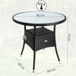 Casaria Polyrattan Bijzettafel 80cm Rond - 5mm Veiligheidsglas – Zwart -Tuin Gerelateerd 1200x1200 276