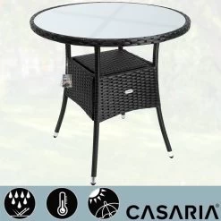 Casaria Polyrattan Bijzettafel 80cm Rond - 5mm Veiligheidsglas – Zwart -Tuin Gerelateerd 1200x1200 278
