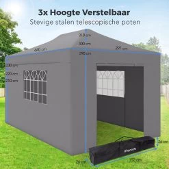 LifeGoods Partytent - 3x4.5 M - Zijwanden - Easy Up - Opvouwbaar - Waterdicht - Draagtas Met Wieltjes - Donkergrijs 21 LifeGoods Partytent - 3x4.5 M - Zijwanden - Easy Up - Opvouwbaar - Waterdicht - Draagtas Met Wieltjes - Donkergrijs -Tuin Gerelateerd 1200x1200 340