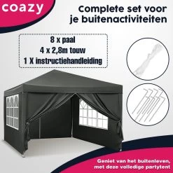 Waterdichte Partytent 3x3 Meter Opvouwbaar Met Zijwanden- Paviljoen Met Zijpanelen - Easy Up - Pop-up Tent Met Haringen, Touw En Anti Slip Poten -Tuin Gerelateerd 1200x1200 346