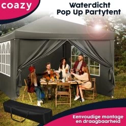 Waterdichte Partytent 3x3 Meter Opvouwbaar Met Zijwanden- Paviljoen Met Zijpanelen - Easy Up - Pop-up Tent Met Haringen, Touw En Anti Slip Poten -Tuin Gerelateerd 1200x1200 348