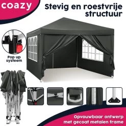 Waterdichte Partytent 3x3 Meter Opvouwbaar Met Zijwanden- Paviljoen Met Zijpanelen - Easy Up - Pop-up Tent Met Haringen, Touw En Anti Slip Poten -Tuin Gerelateerd 1200x1200 349