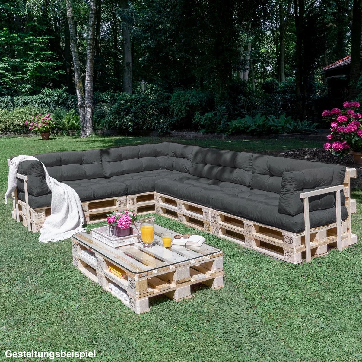 Beautissu Style – Palletkussen Set – 1x Zitkussen 120x80 Cm & 1x Rugkussen 120x40 Cm – Graphiet Grijs 5 Beautissu Style – Palletkussen Set – 1x Zitkussen 120x80 Cm & 1x Rugkussen 120x40 Cm – Graphiet Grijs - Afbeelding 3