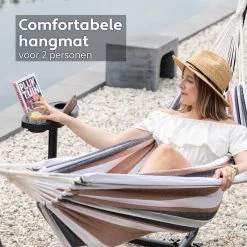 Vita5 Hangmat Met Standaard – 2 Persoons – Incl. Bekerhouder – 205kg Draaggewicht – Blauw/Wit/Bruin -Tuin Gerelateerd 1200x1200 421