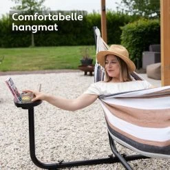 Vita5 Hangmat Met Standaard – 2 Persoons – Incl. Bekerhouder – 205kg Draaggewicht – Blauw/Wit/Bruin -Tuin Gerelateerd 1200x1200 425